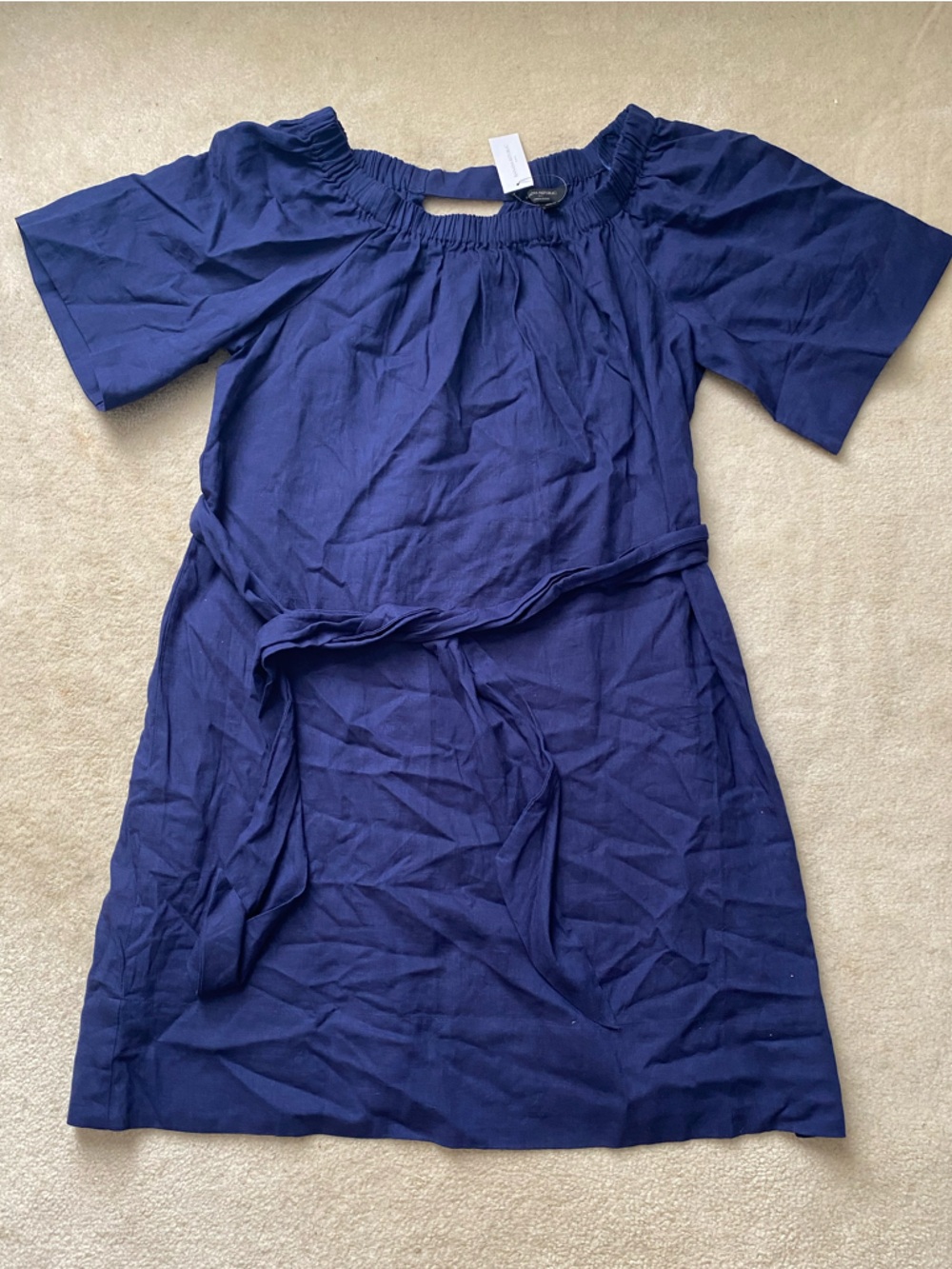 NWT Banana Republic Off Shoulder Size Medium Navy Blue Linen Blend Beach Coastal